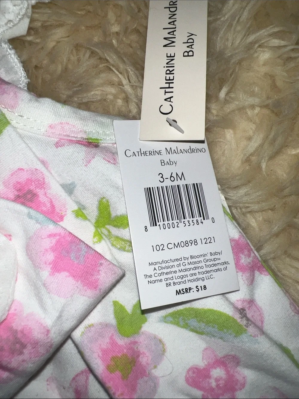 Catherine Malandrino White Romper with Pink Floral and Green Leaf Print